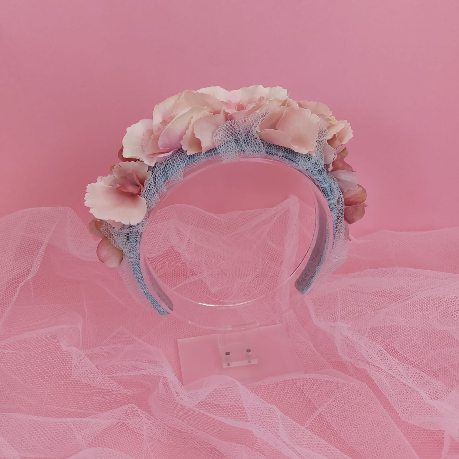 Blue and pink spring flower crown