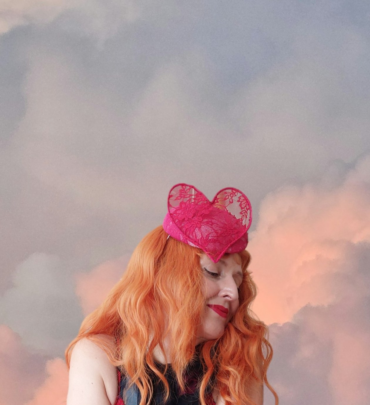 Red lace heart coquette hat