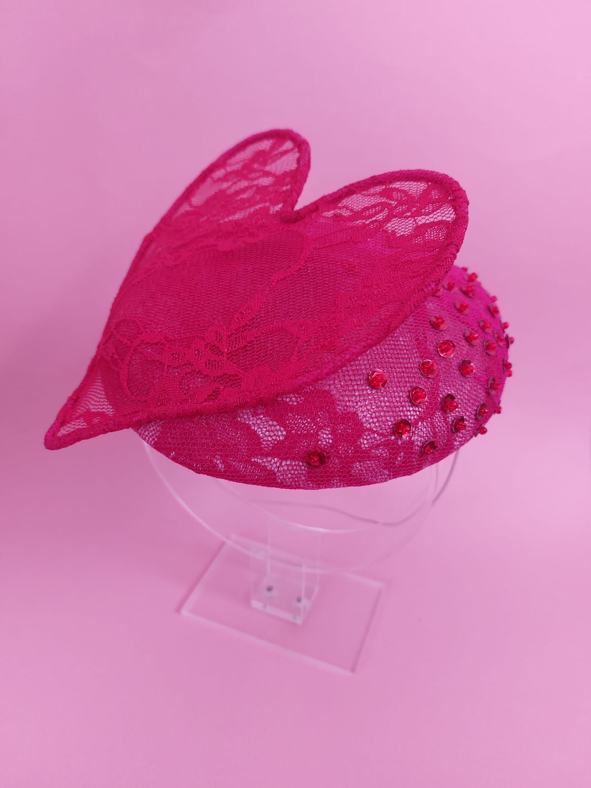 Red lace heart coquette hat