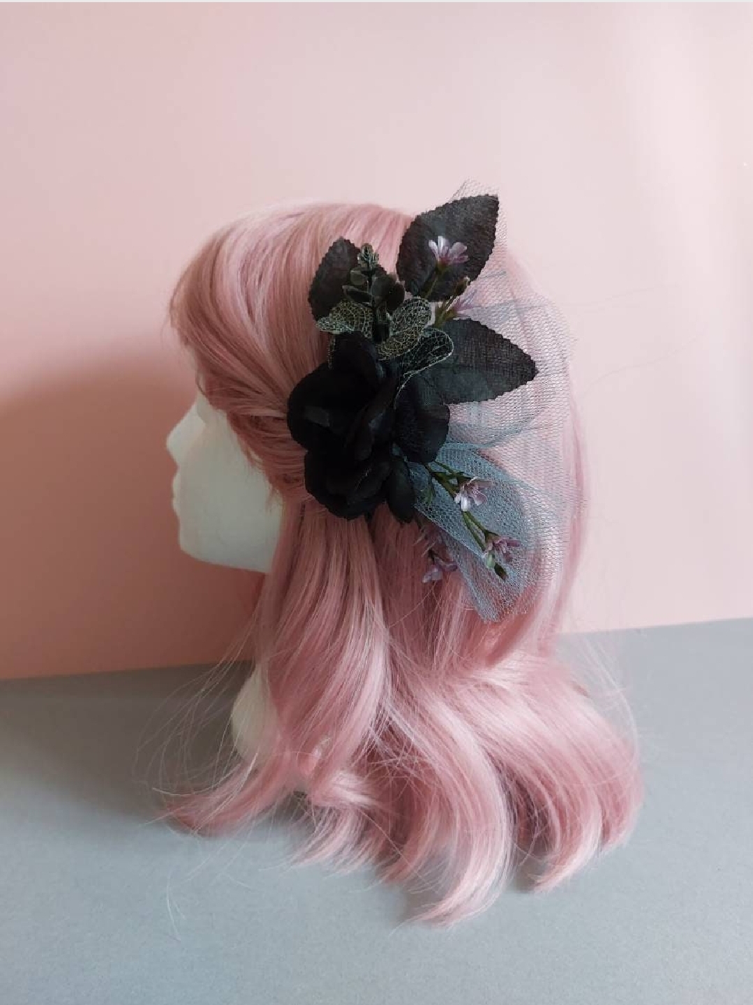 Elvira black floral hair comb