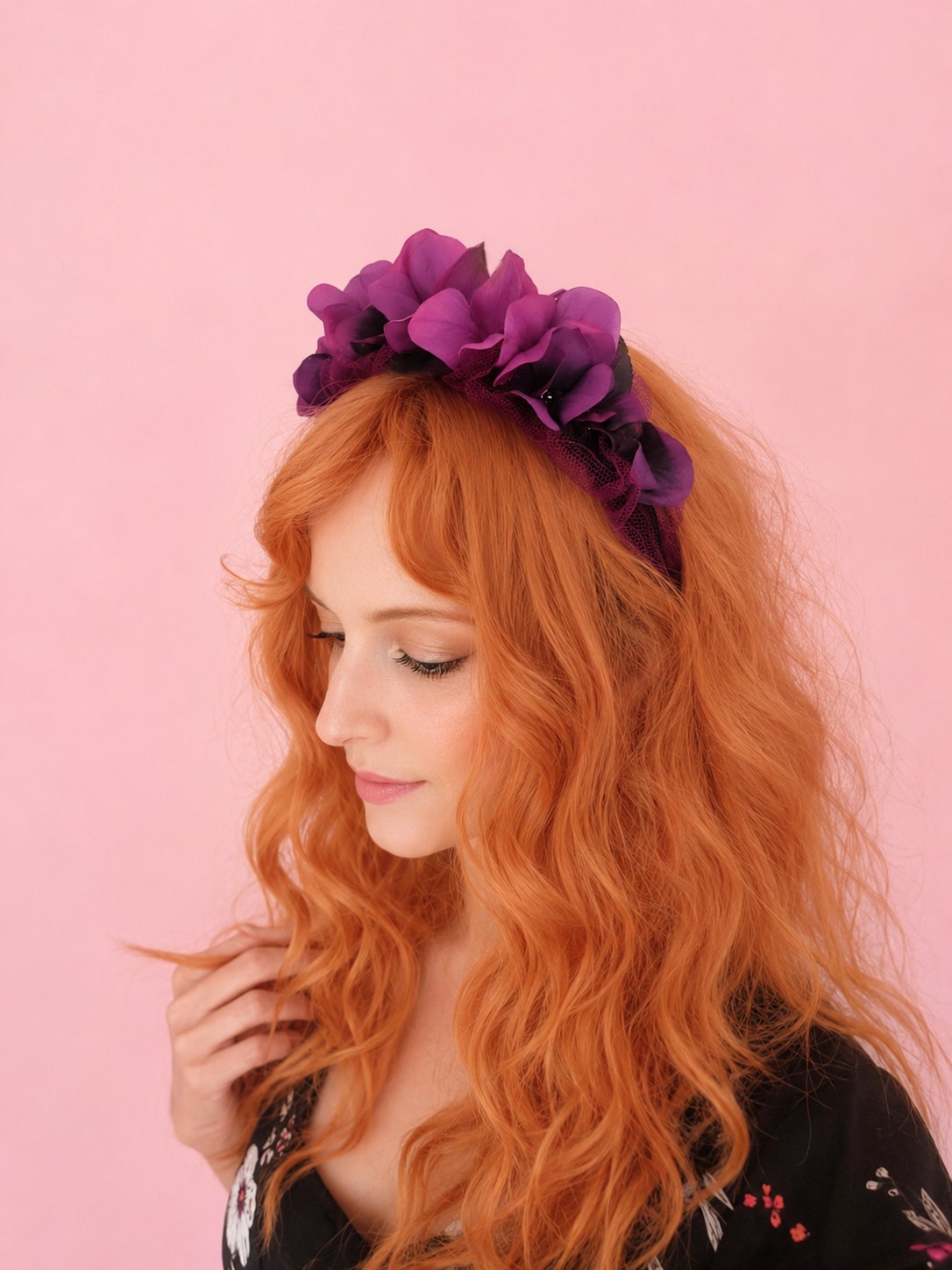 Burgundy and black tulle and flower headband