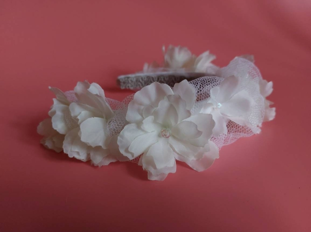 White bridal tulle flower crown